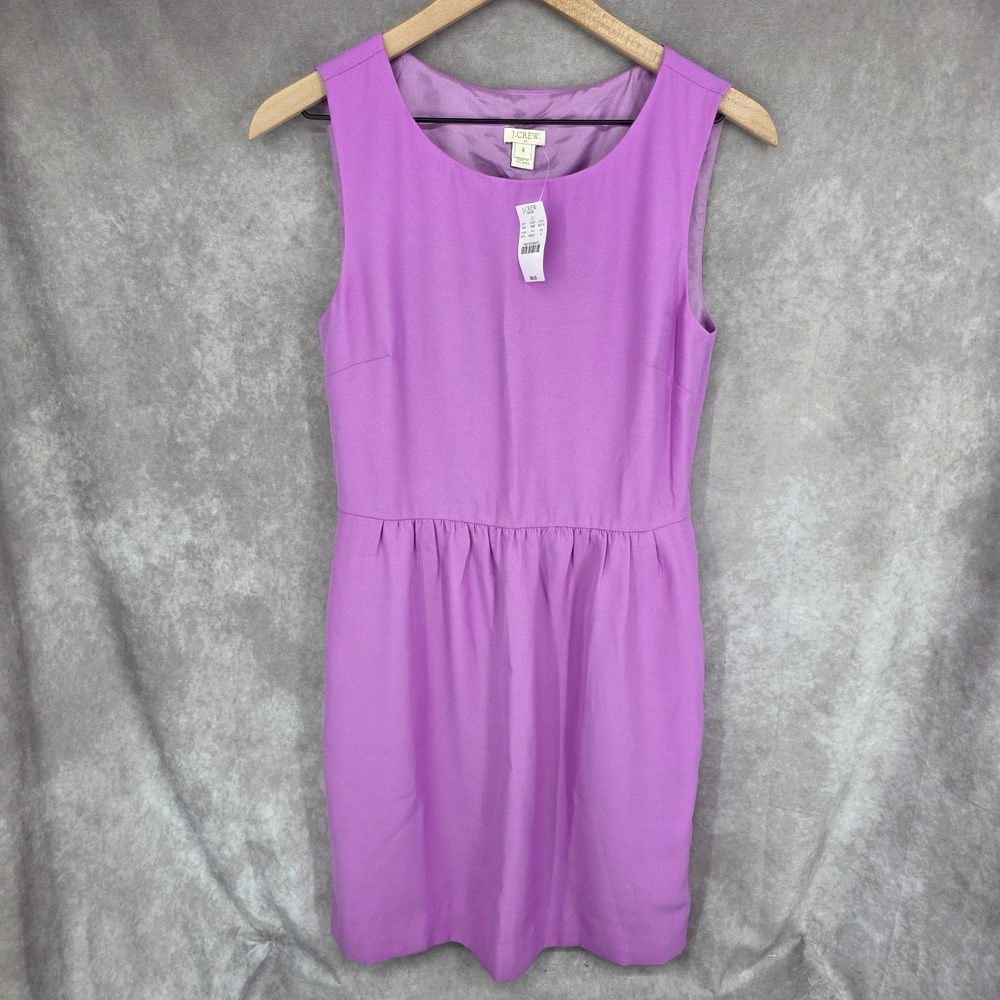 J. CREW Camille Sleeveless Crepe Empire Above Knee Dress Size 4 Purple Pockets